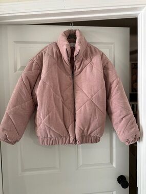 Lush Dusty Pink Quilted Corduroy Puffer Jacket